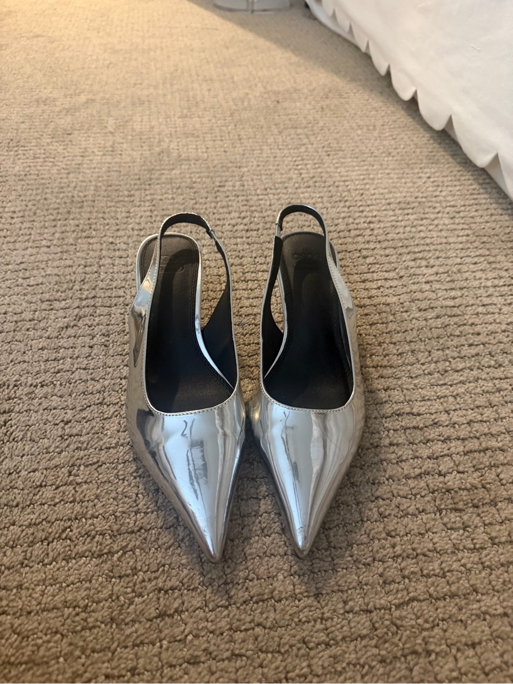 Zara Silver Pointed Toe Slingback Heels